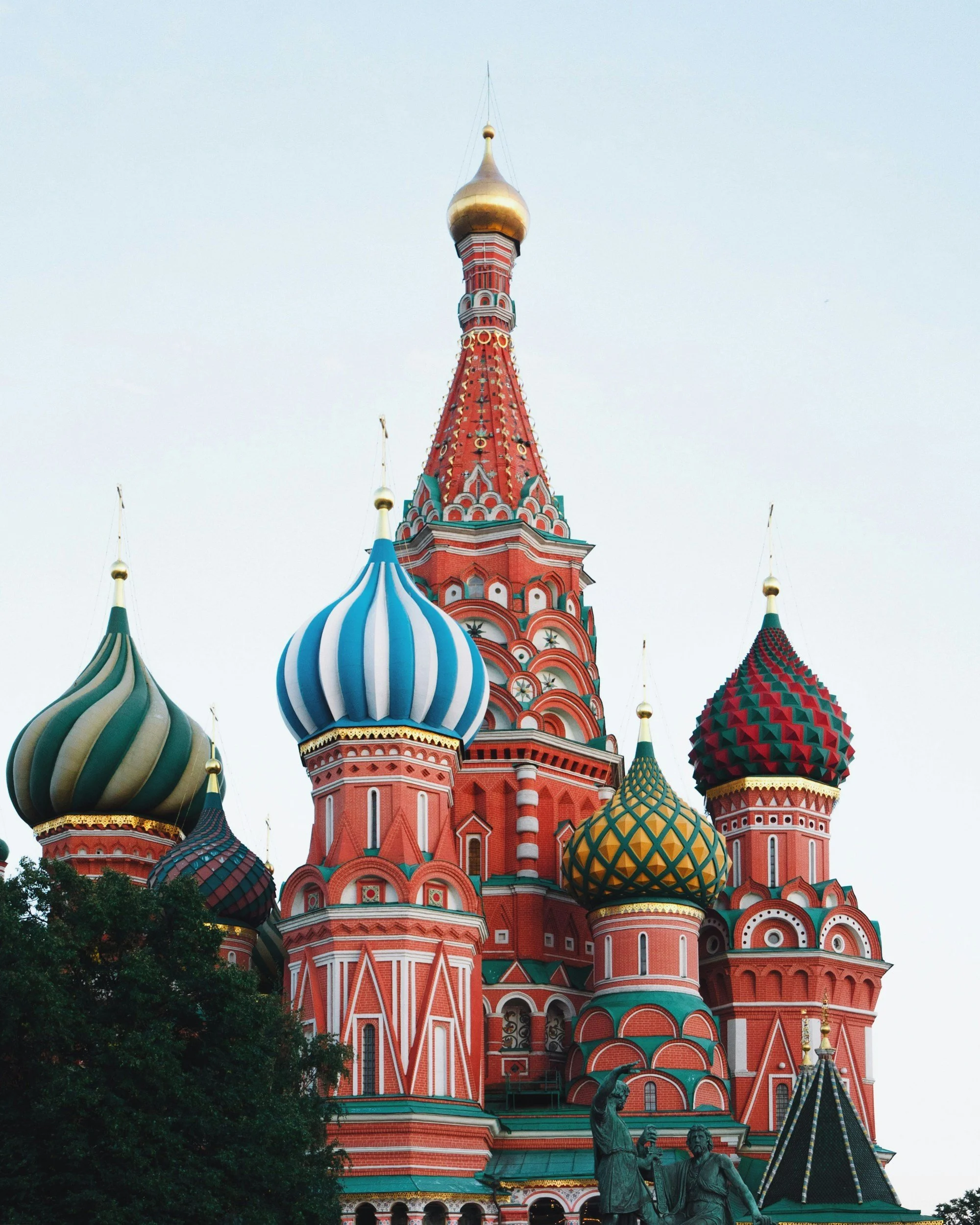 St. Basil's Cathedral with colorful onion domes in Moscow, Russia.