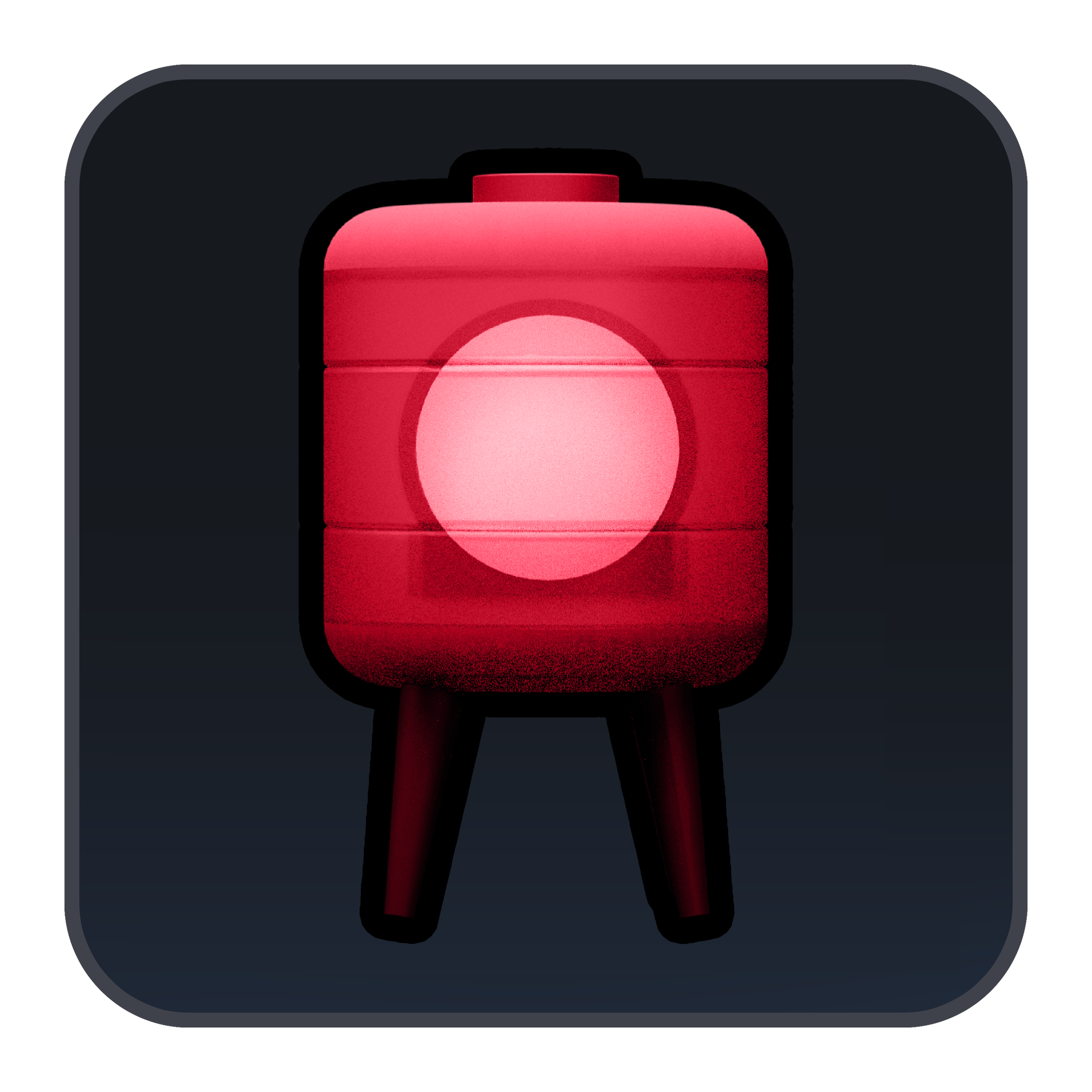 Lantern, set on black legs against a dark background.