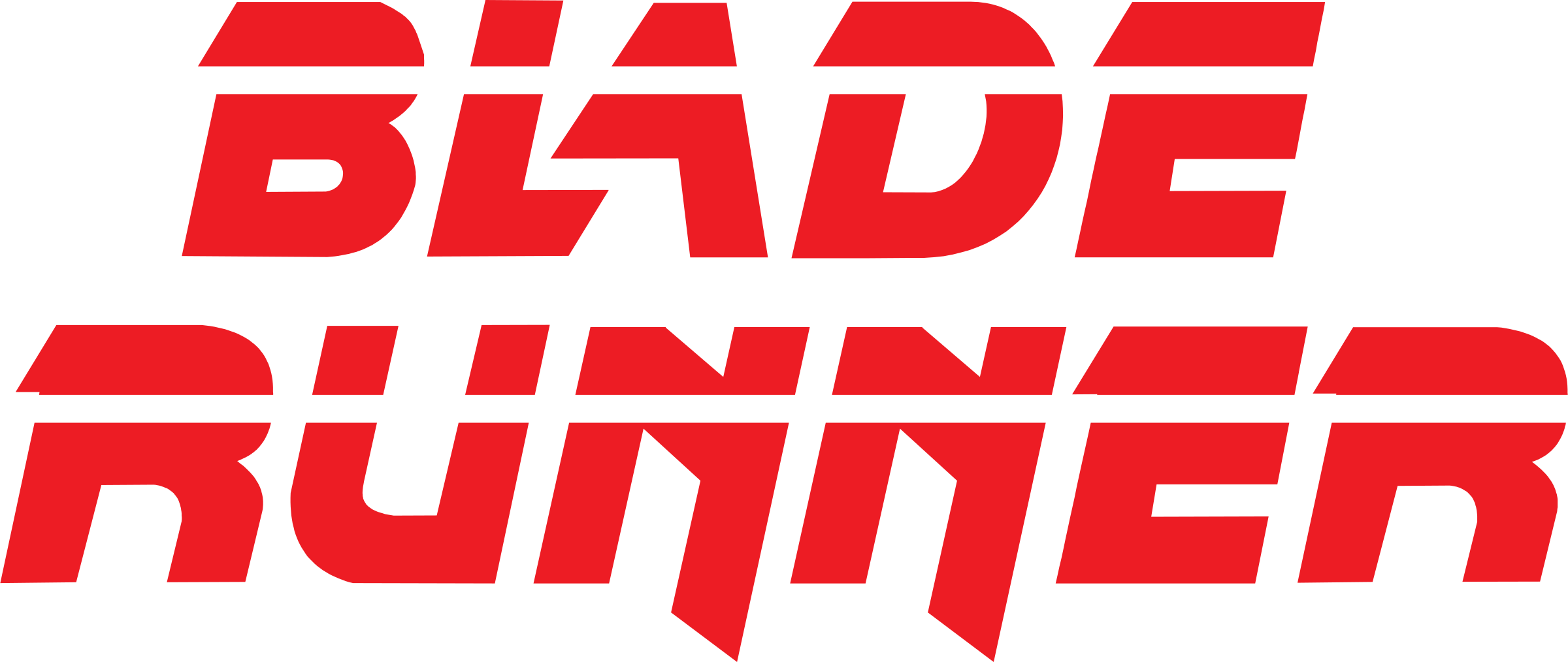 Logo with red text stating 'Blade Runner' in stylized font on a black background.