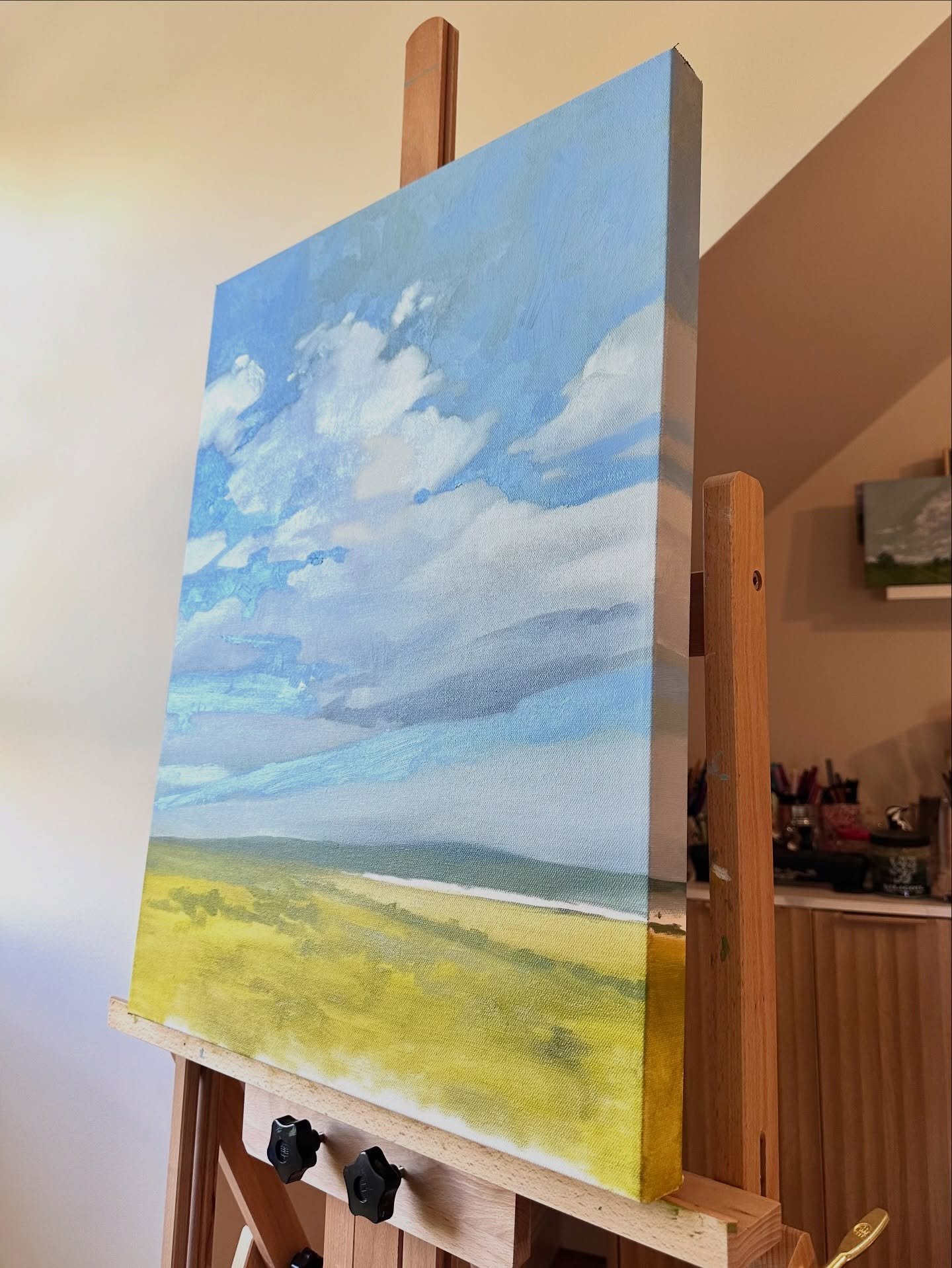 There&rsquo;s something about this stage of a painting... when it&rsquo;s not finished but alive. The layers are beginning to build, colors are finding each other, and the landscape is slowly revealing its mood. I&rsquo;m letting this one unfold natu