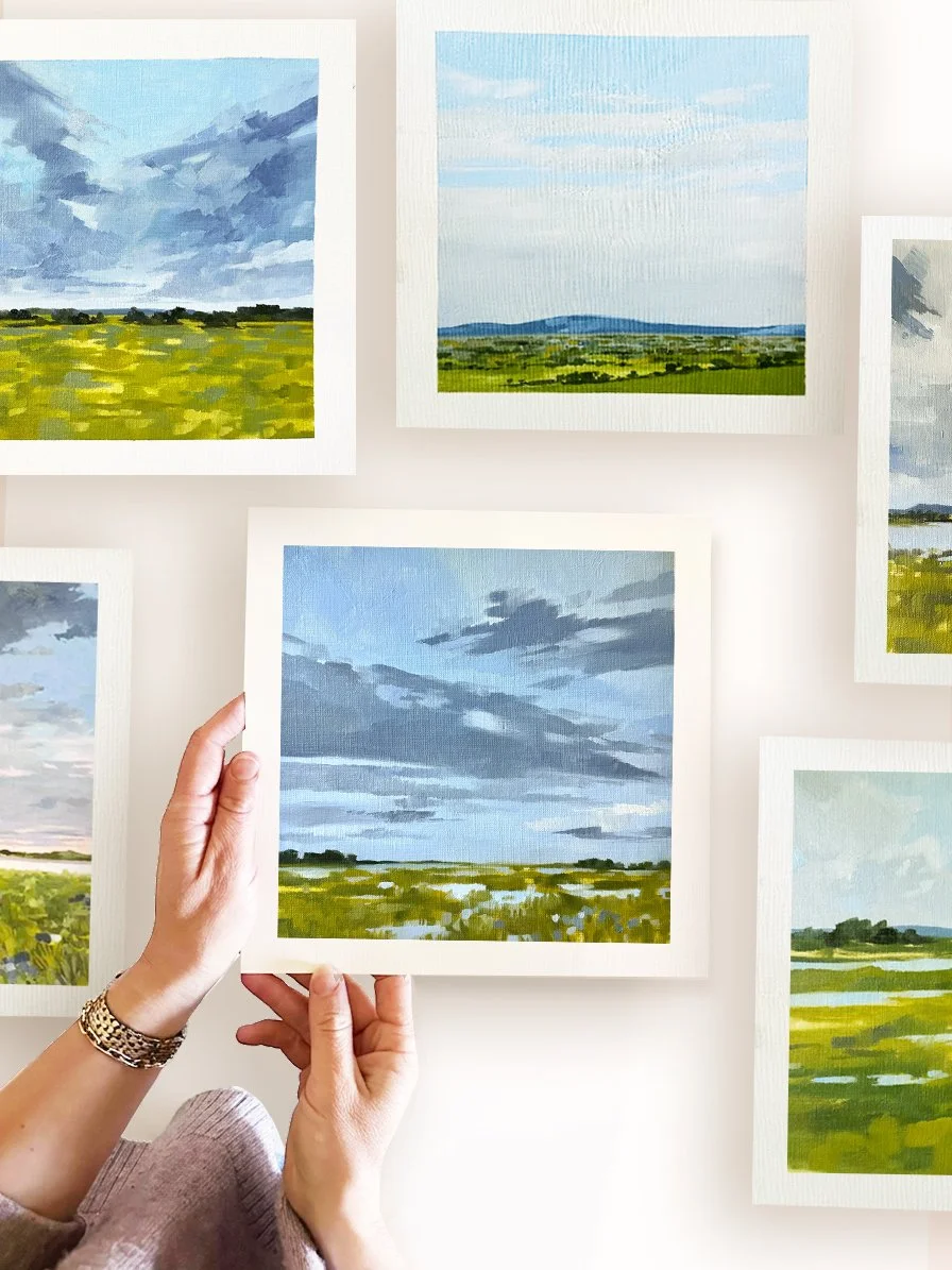 These marsh paintings are part of my Massachusetts landscape collection, inspired by coastal New England. Painted by local Boston fine artist, Elizabeth Atlas.
