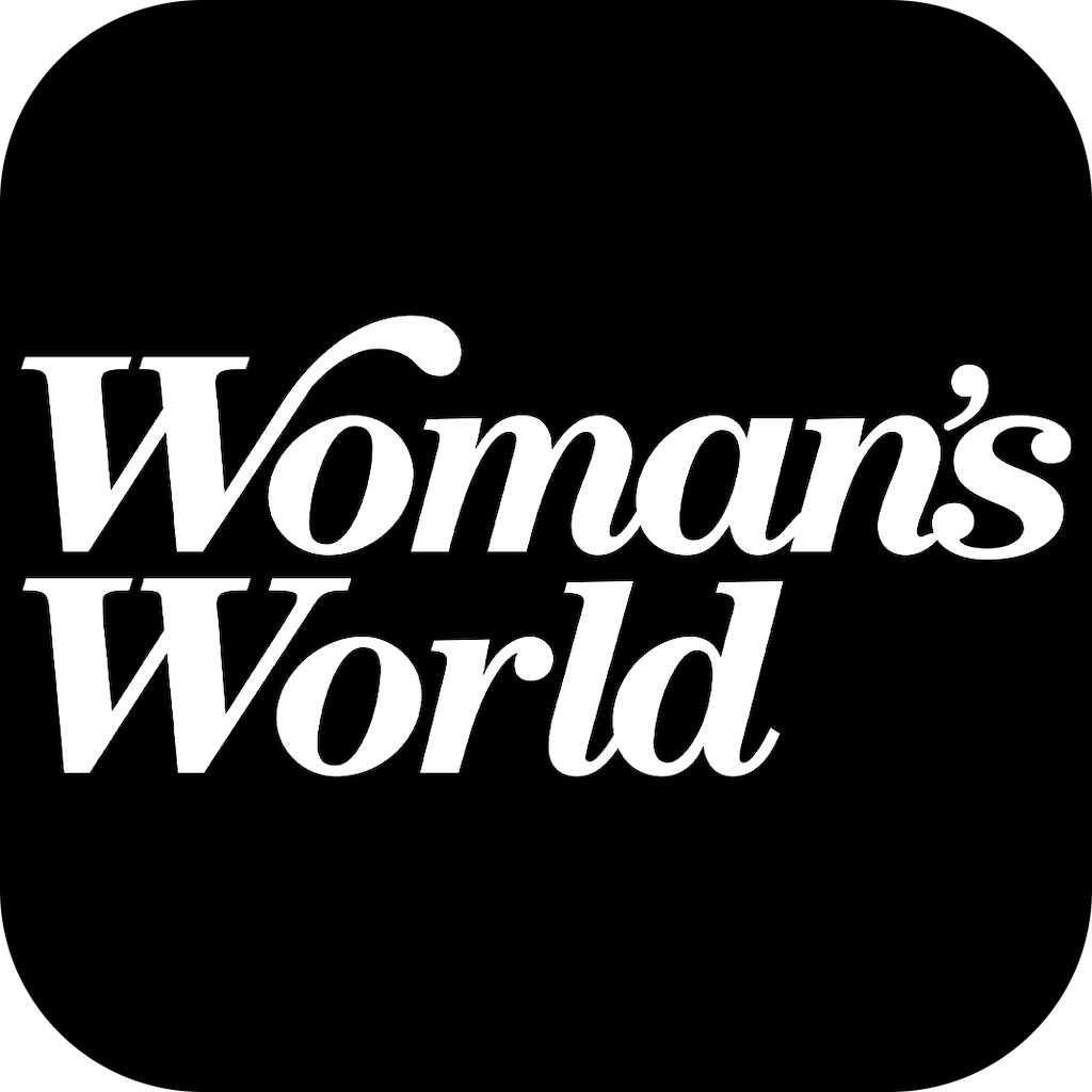 The words 'Woman's World' written in white letters with a black background.