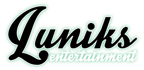 Luniks Entertainment logo with black and white cursive text on a green background