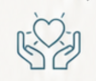 Two hands holding a heart with radiant lines around it.