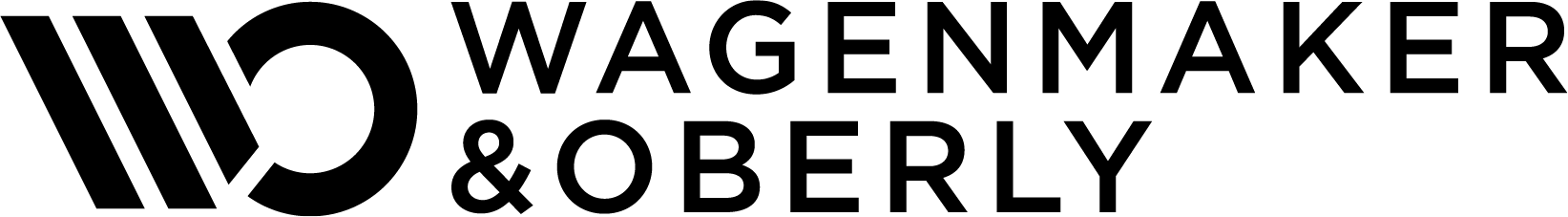 Corporate logo for Wagenmaker & Oberly, consisting of black, uppercase text and a geometric icon on a white background.