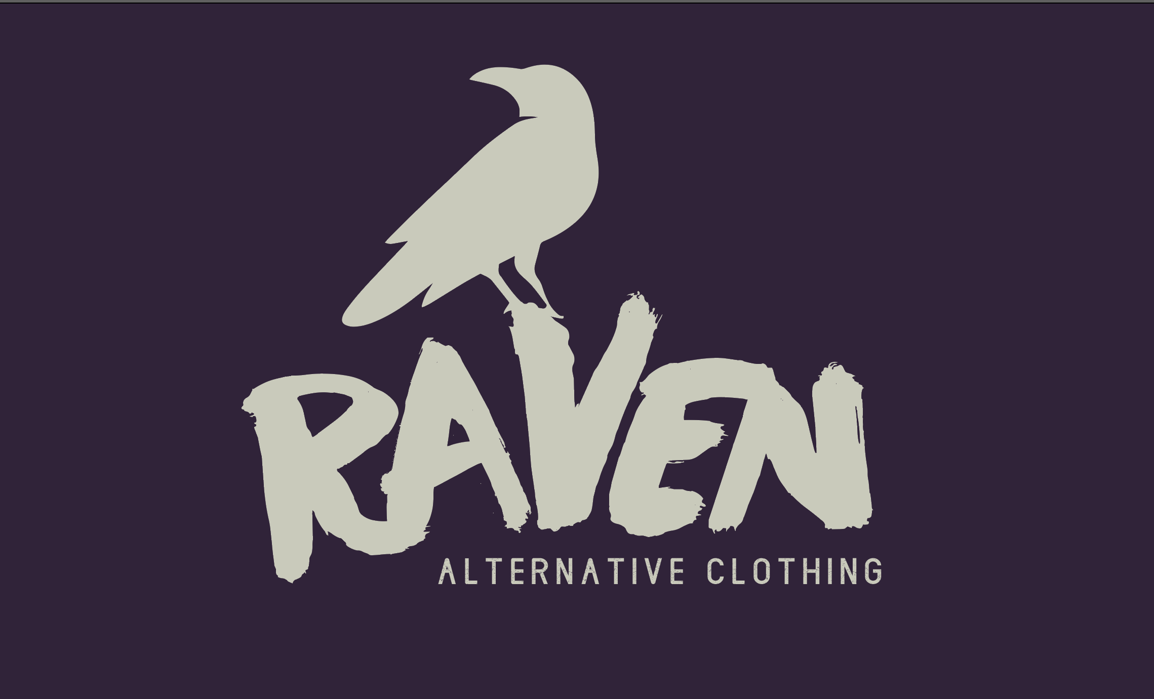 Dark background with a large, stylized raven perched on top of the word 'RAVEN' in distressed uppercase font. Below the word, it says 'ALTERNATIVE CLOTHING' in smaller text.