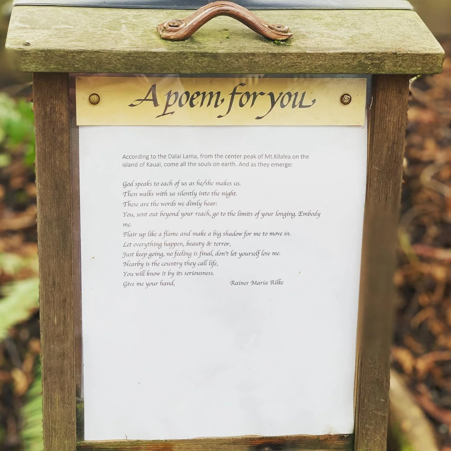 Connections:  I took an unplanned walk this weekend and found my favorite poem in my neighborhood&rsquo;s poetry box.  I haven&rsquo;t managed to meet the owner of the poetry box yet, but am grateful for their willingness to share a bit of beauty wit