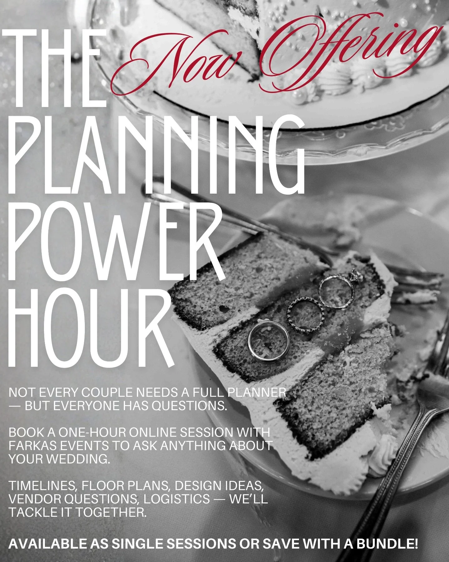 Planning your wedding but don&rsquo;t need a full planner?

Introducing The Planning Power Hour with Farkas Events 💍

This is a 1-hour virtual session where you can ask anything &mdash; timelines, vendors, layouts, d&eacute;cor, logistics, or anythi