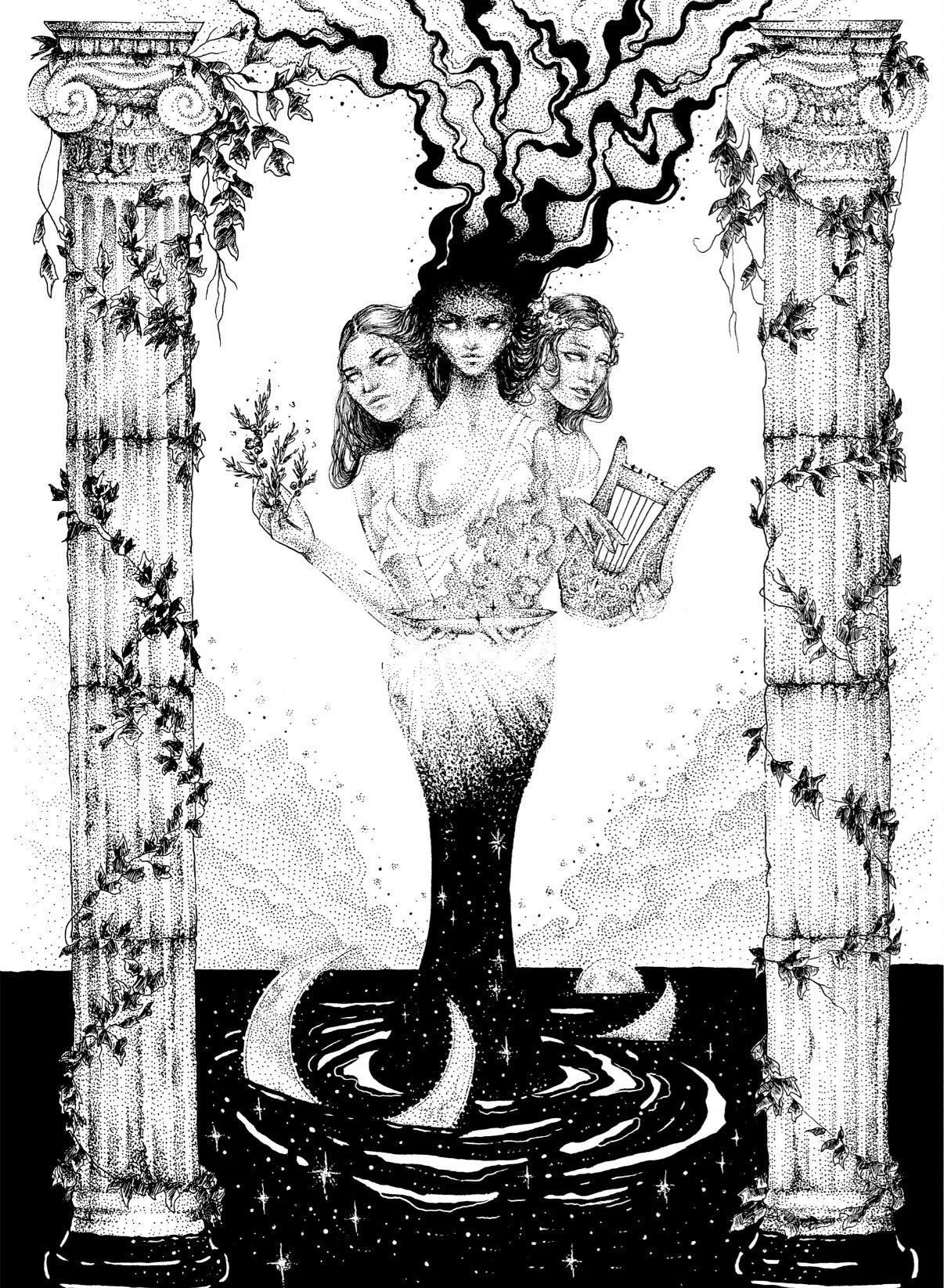 An illustration of the triple goddess.