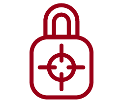 A red outline-style icon: Red padlock icon with crosshair symbol in the center.