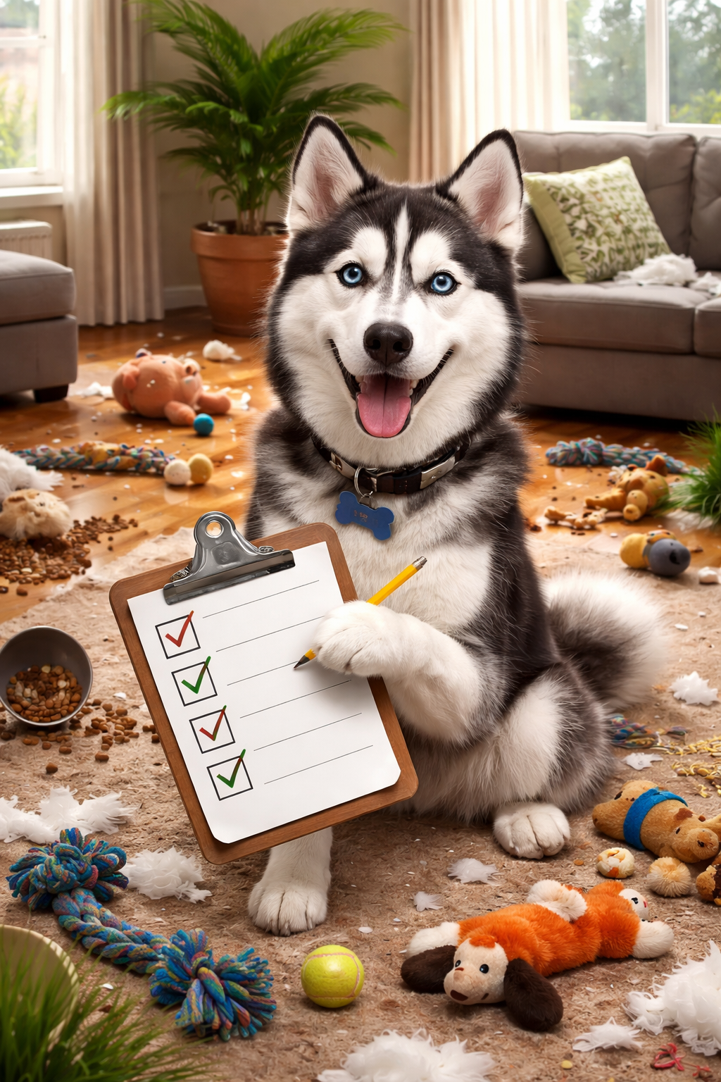 Husky managing the living room chaos.png