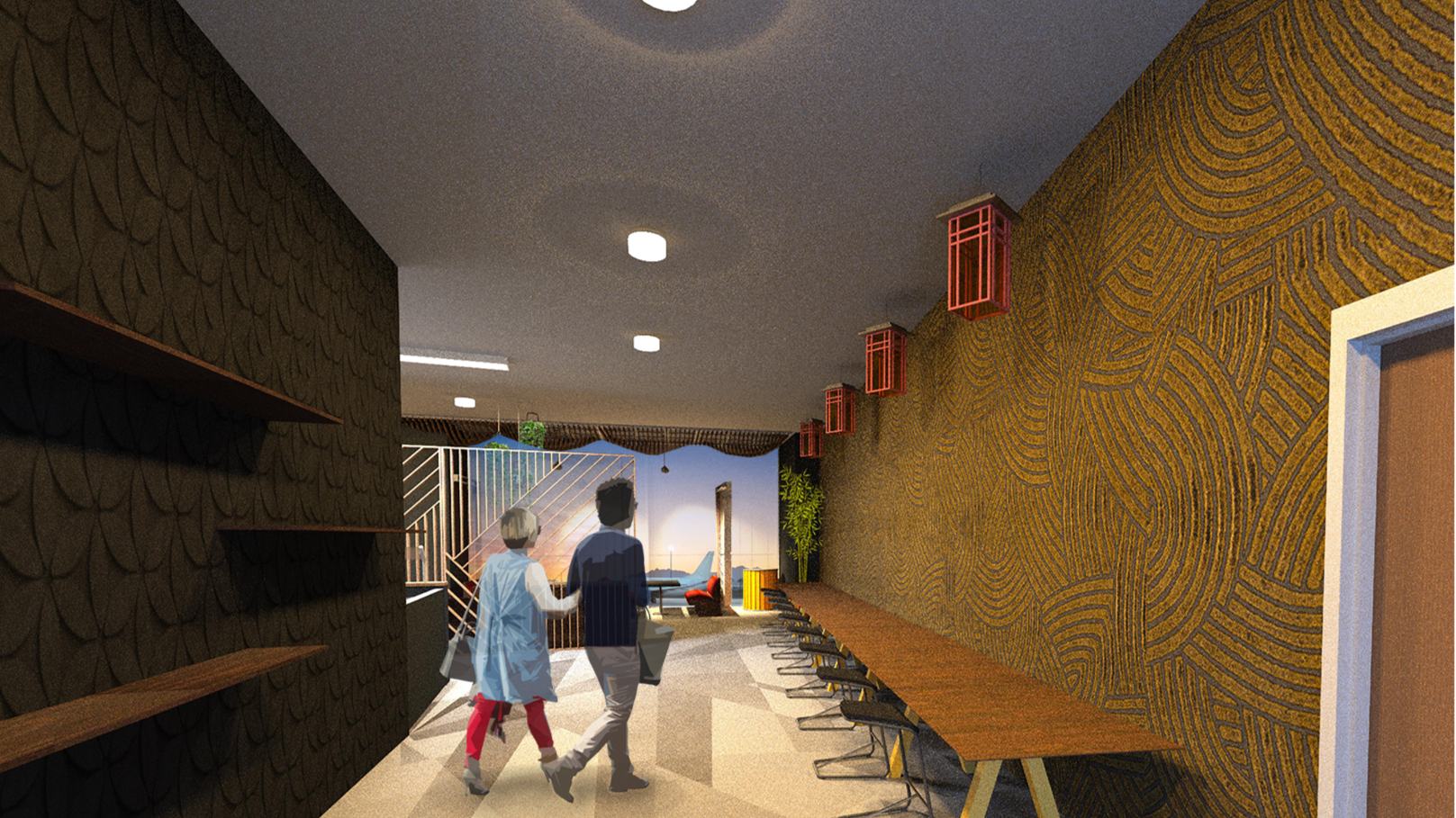 Brazen Airport Restaurant Project Bar Seating Perspective Rendering
