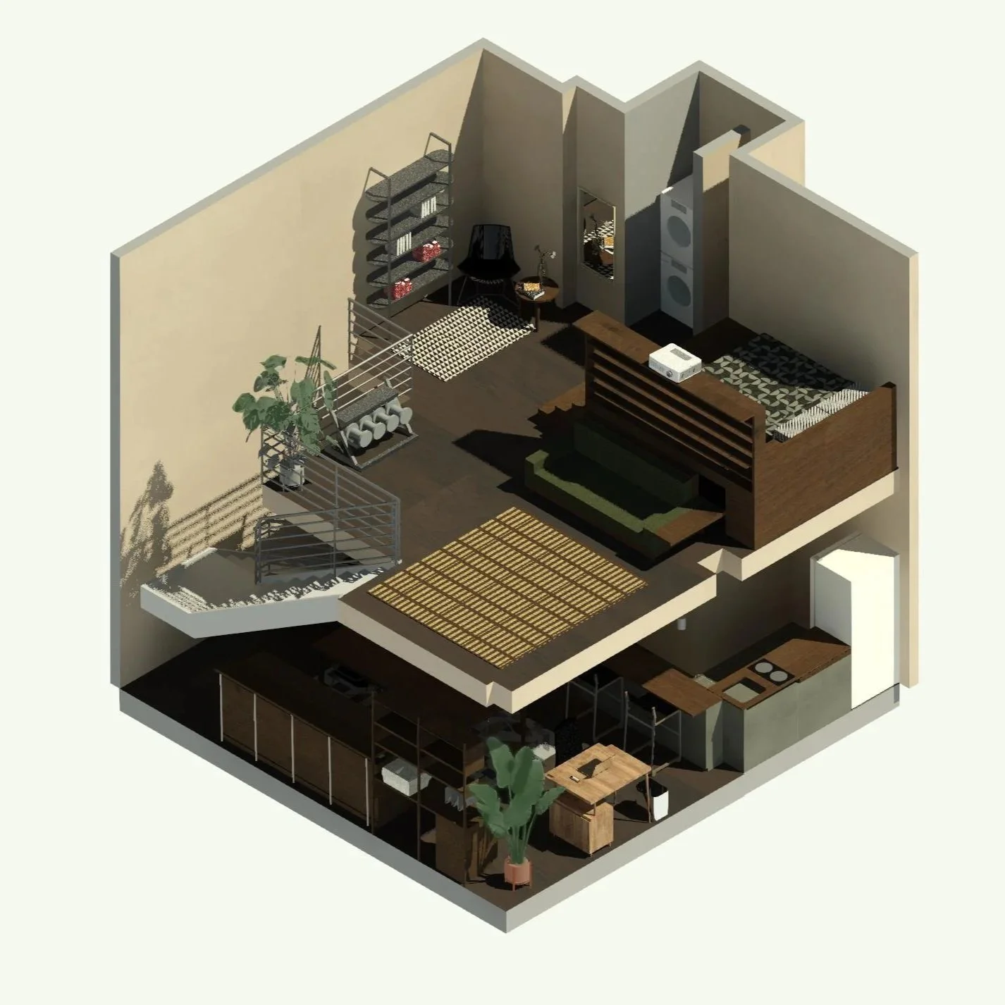 Transformative Micro Apartment Project Axonometric View