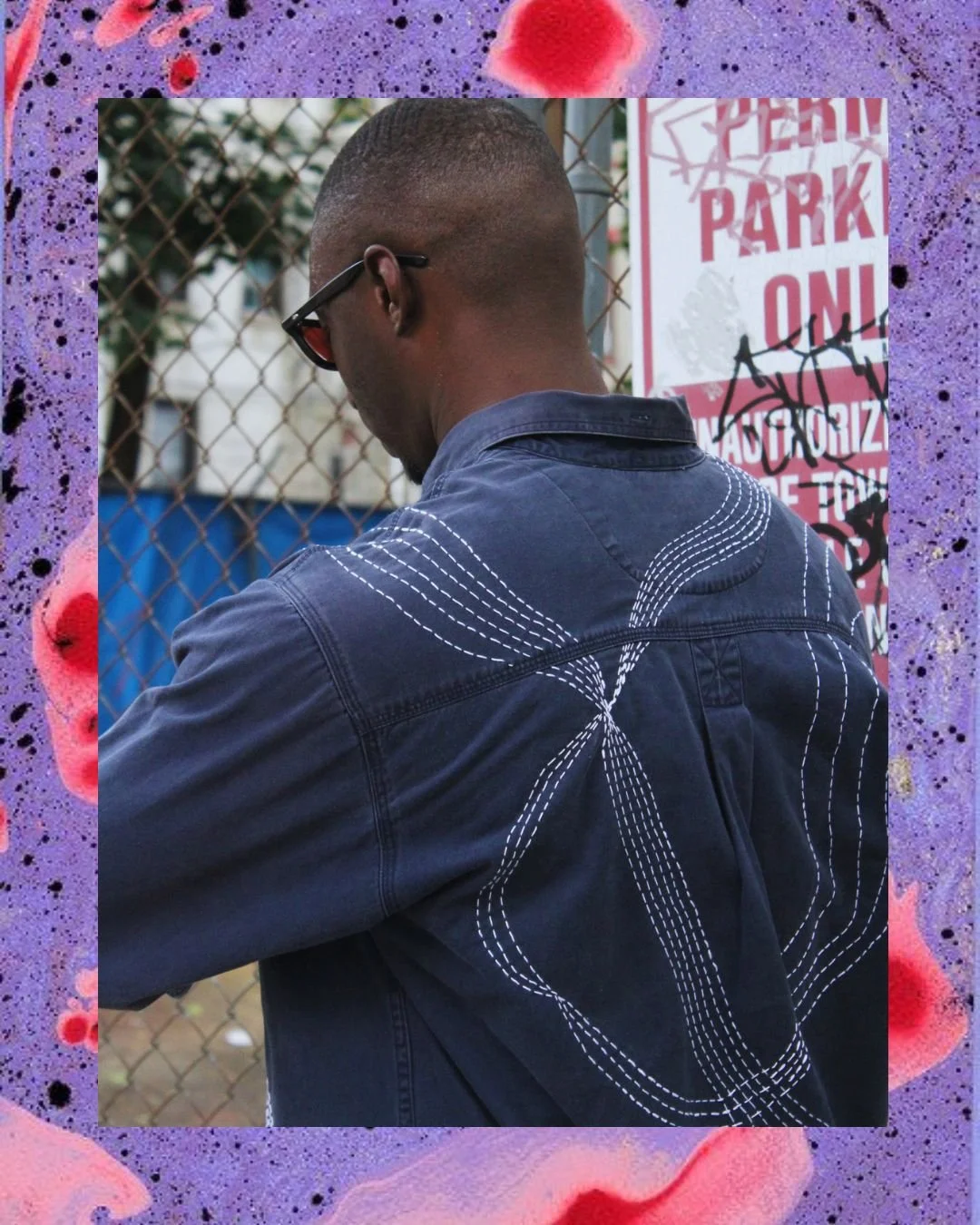 Hand-stitched upcycled denim shirt - "timelines"