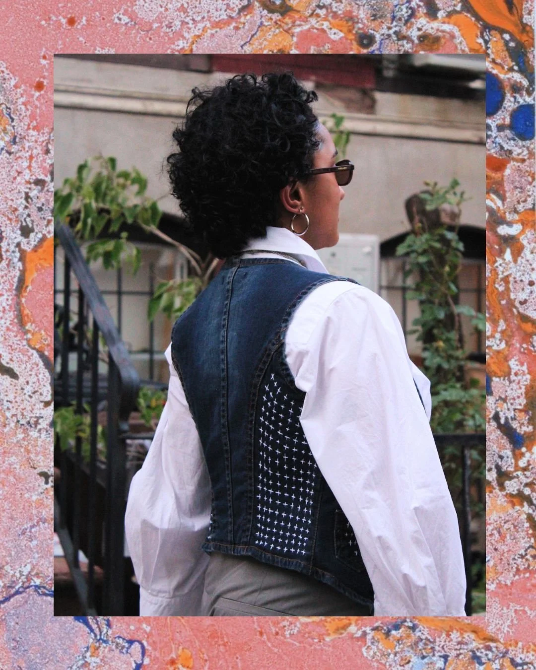 Hand-stitched upcycled vest - "structure"