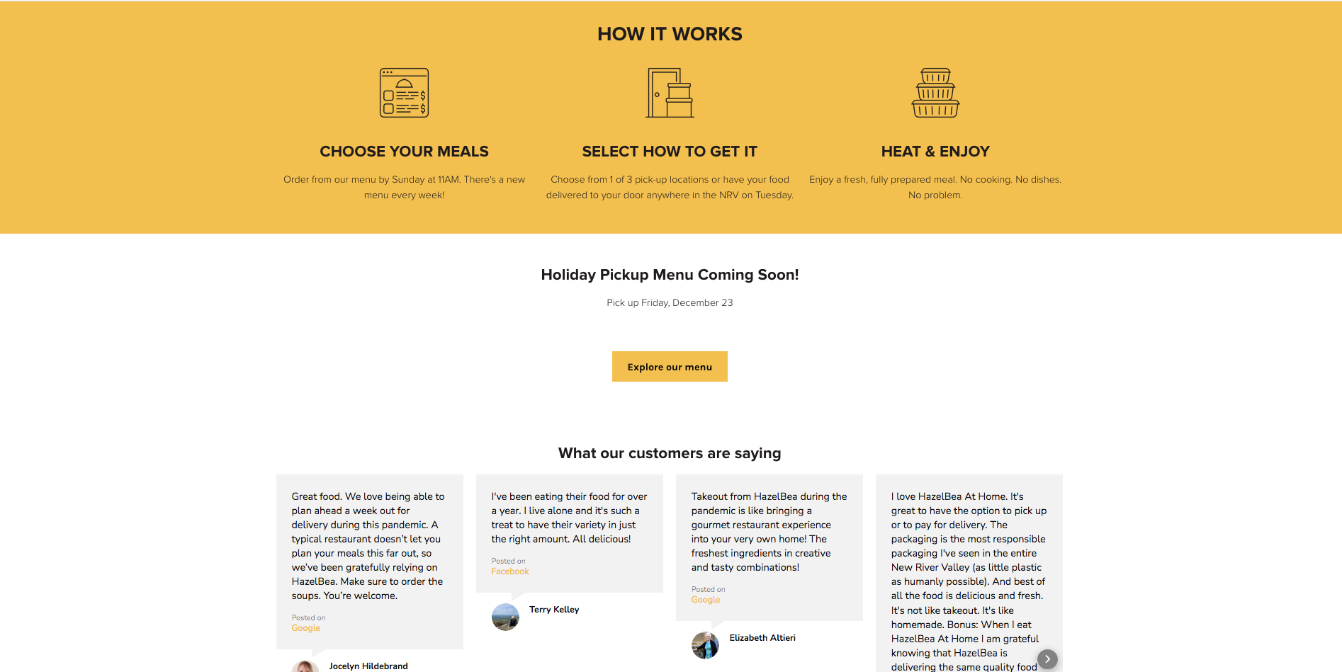How it works, embedded Google & Facebook reviews