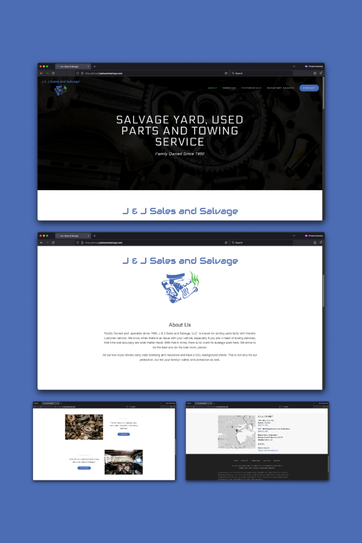 J & J Sales & Salvage | Junkyard Website Design & Professional Email Configuration