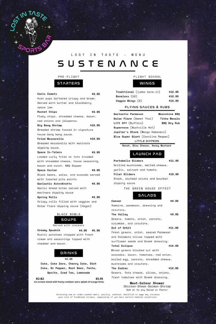Lost In Taste | Canva Restaurant Menu Design; Christiansburg, VA