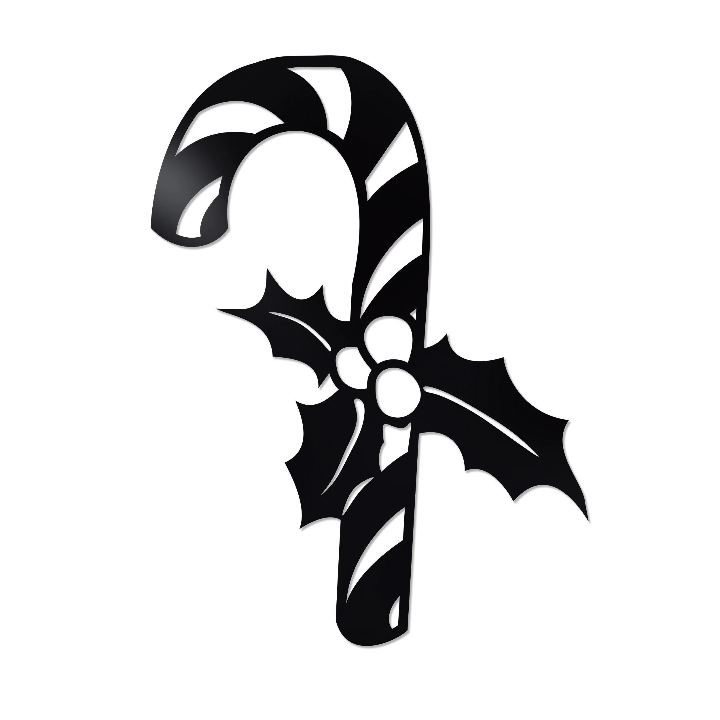 Black metal candy cane wall decoration with holly leaves and berries