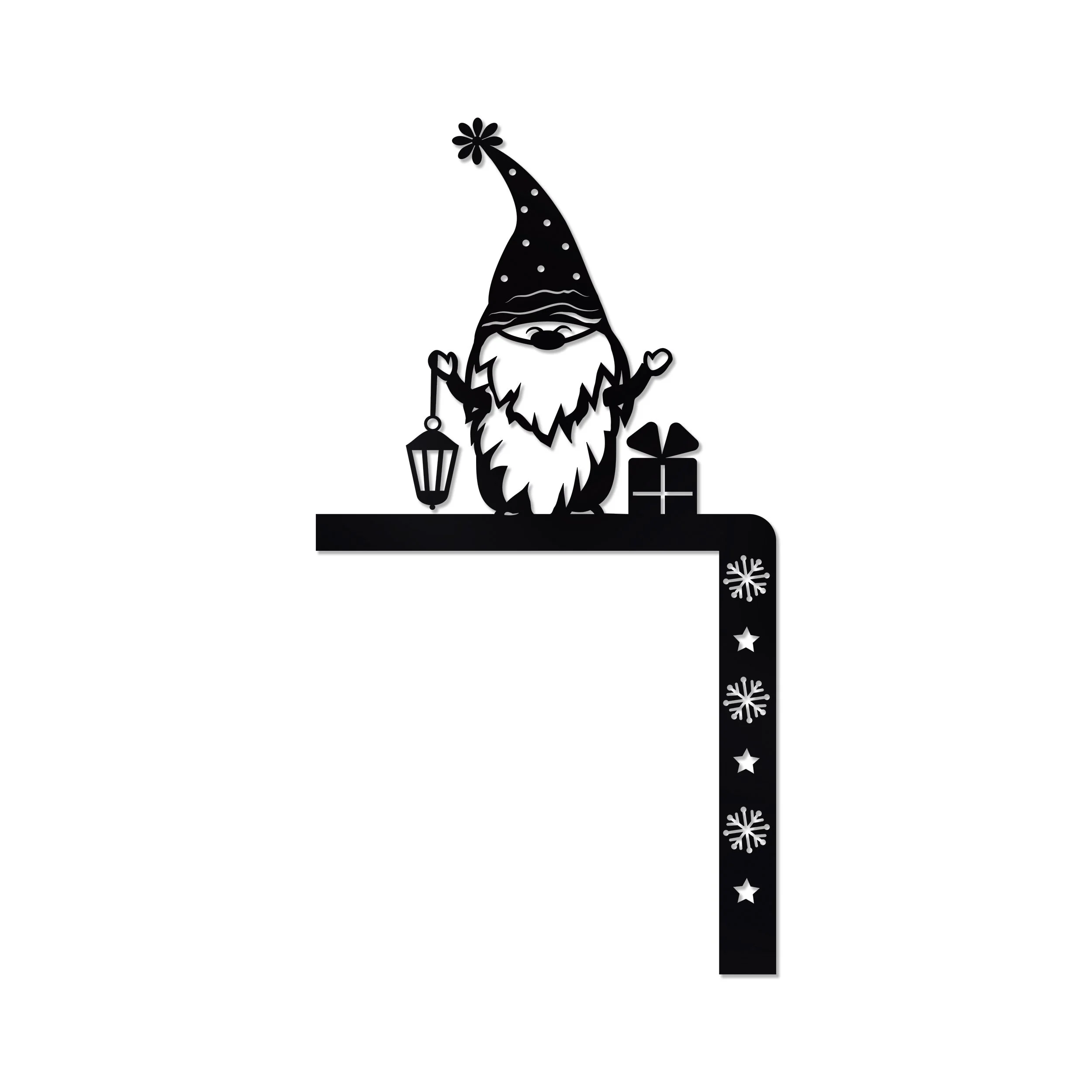 Black metal Christmas gnome corner decoration with lantern and gift