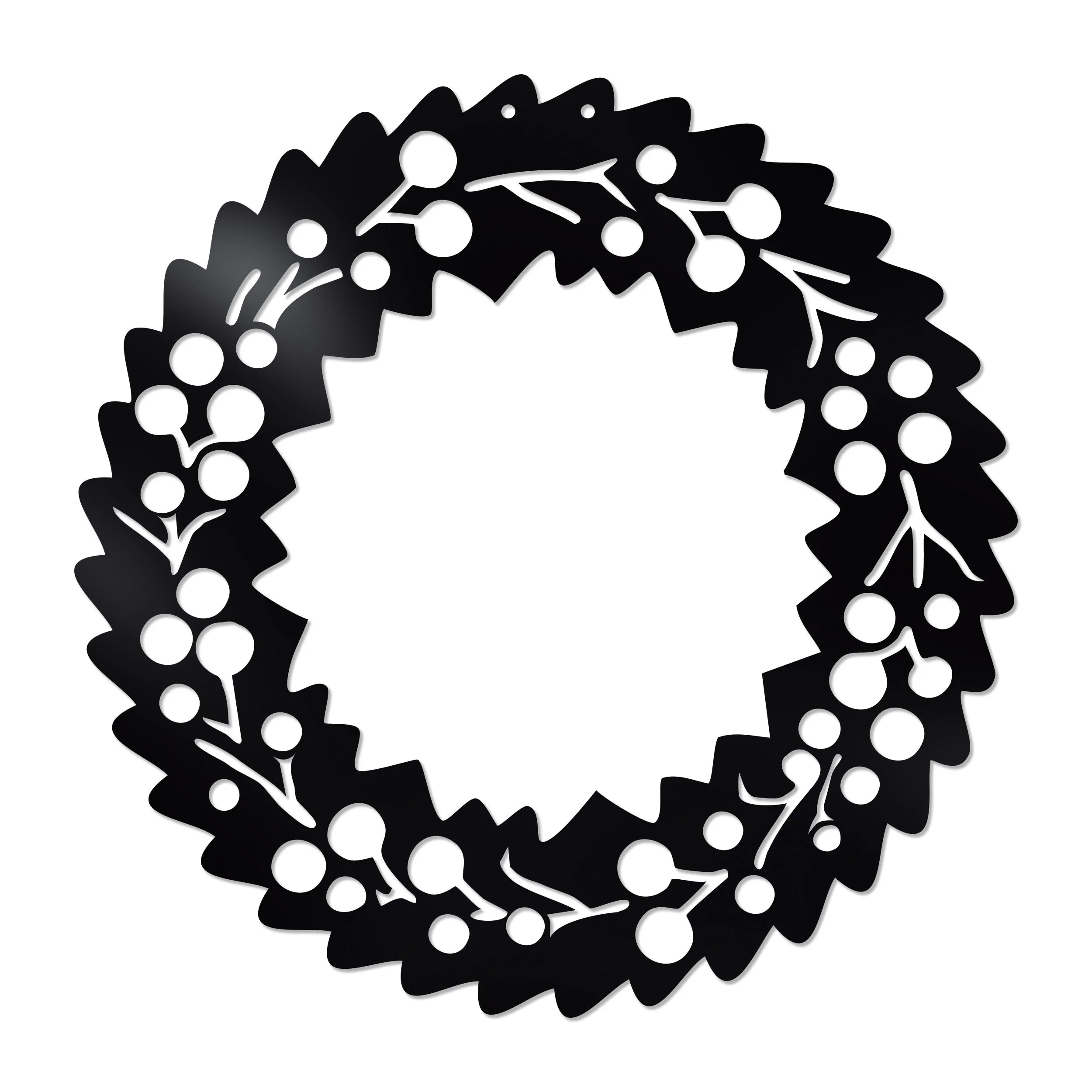 Black metal Christmas wreath with evergreen branches and berries