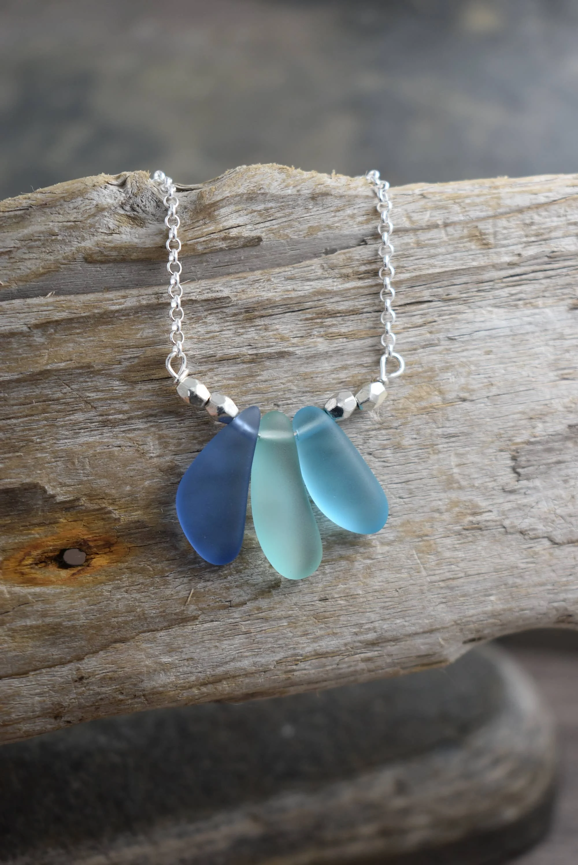 Triple Sea Glass drop necklace