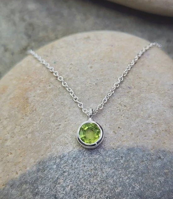 August Birthstone Necklace in Peridot + Sterling Silver