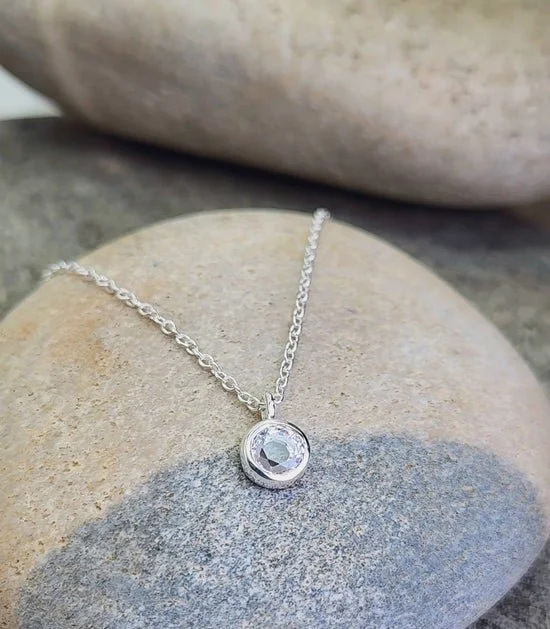 April Birthstone Necklace in Cubic Zirconia+Sterling Silver