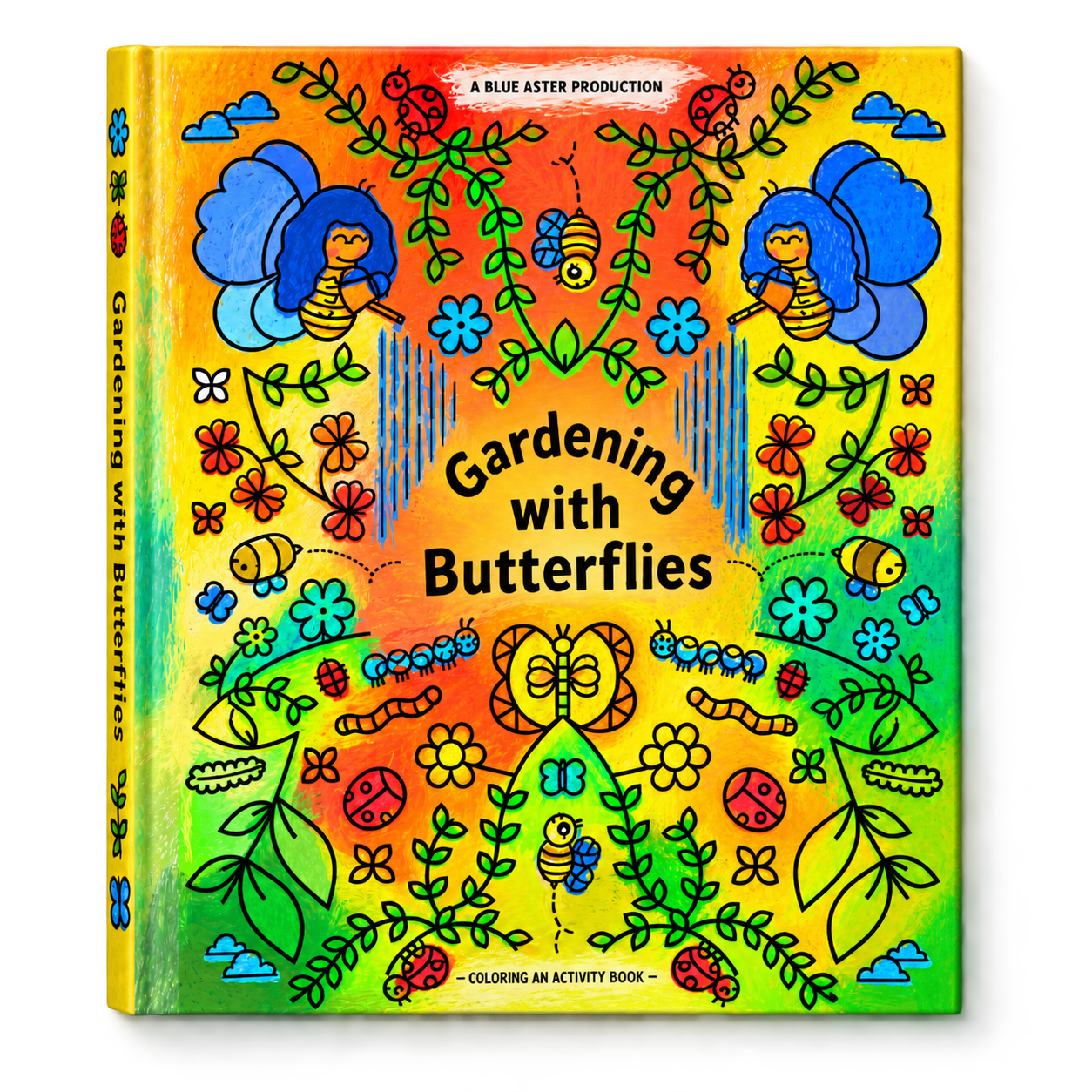 coloring book cover of butterflies, nature and gardening