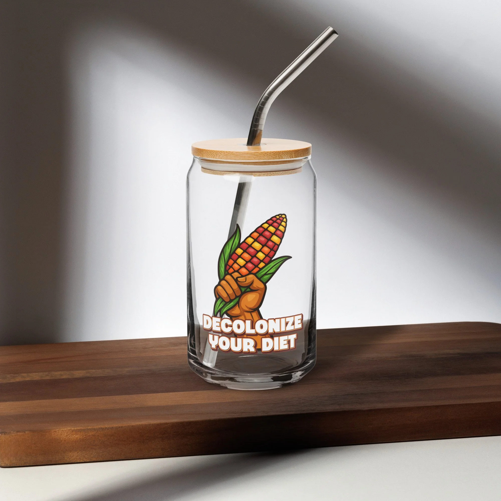 Decolonize Your Diet Can-shaped glass