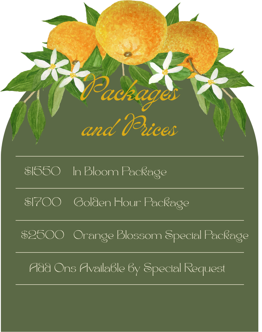 A flyer for add on services with an illustration of oranges, orange blossoms, and green leaves at the top.