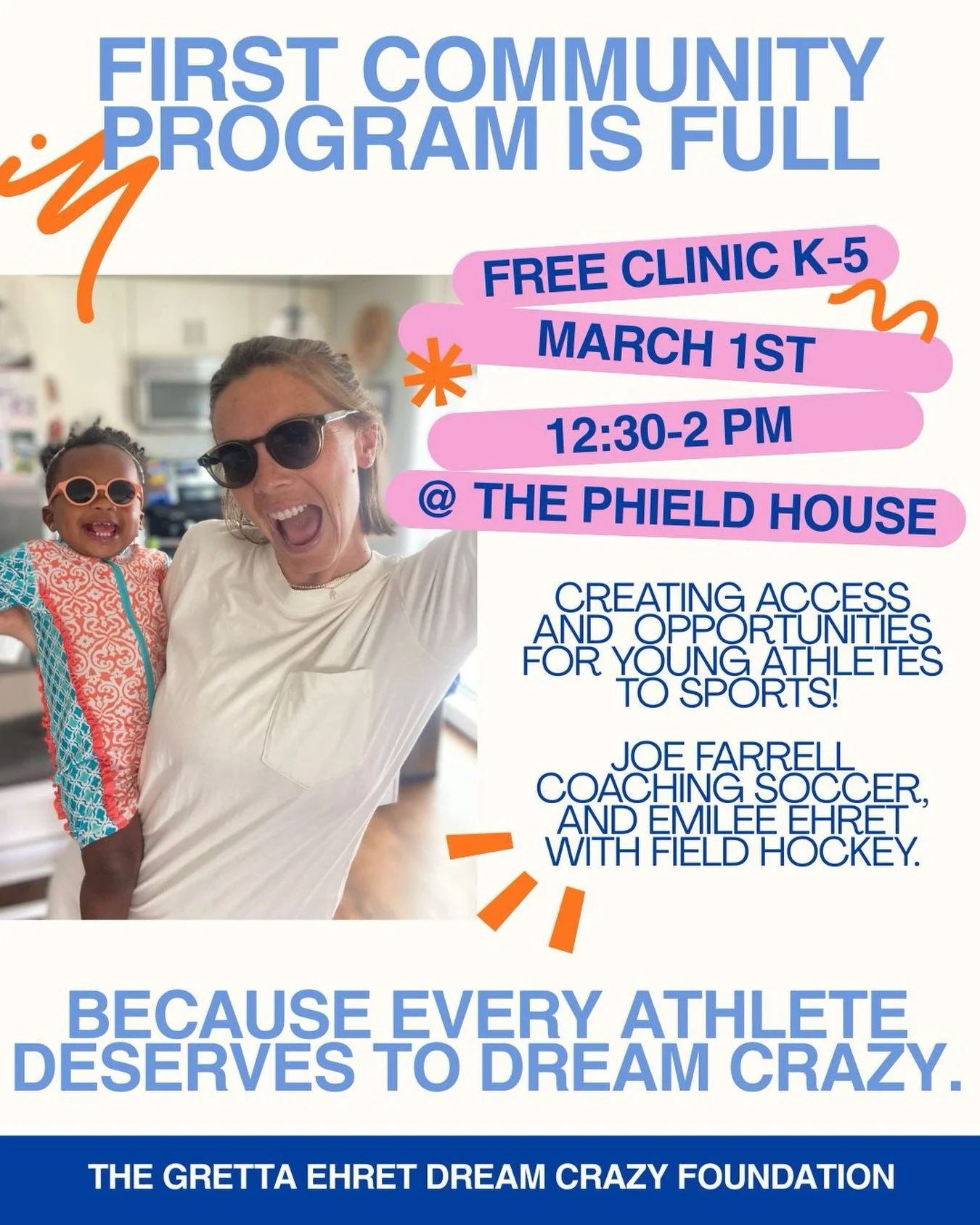 At the Gretta Ehret Dream Crazy Foundation, our community programs are about creating access and opportunity &mdash; and making sure cost is never a barrier.

We provide all equipment so families can simply show up and participate. 💙

Because every 