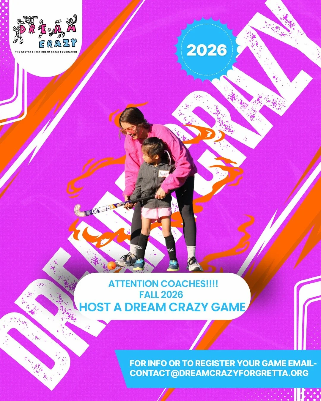 Attention Coaches! Check your inbox for important details about hosting a Dream Crazy Game this fall! 
Media Kit, Team Activities, Fundraising Initiatives and More! 
Email contact@dreamcrazyforgretta.org or register online! 🌸