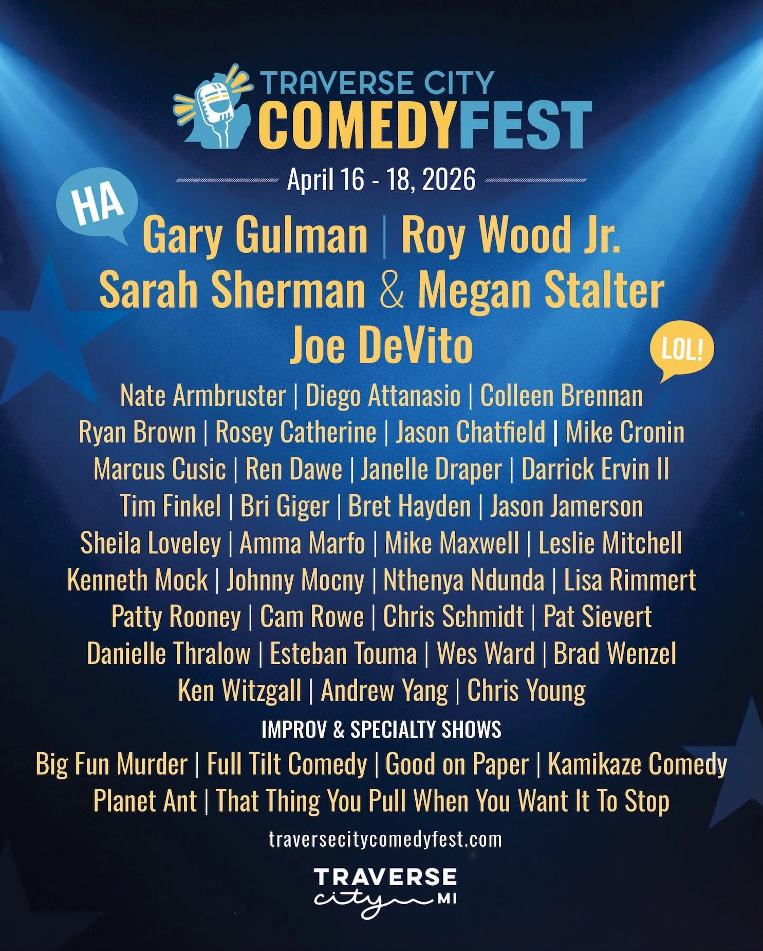 2026 Traverse City Comedy Fest Lineup of Comedians