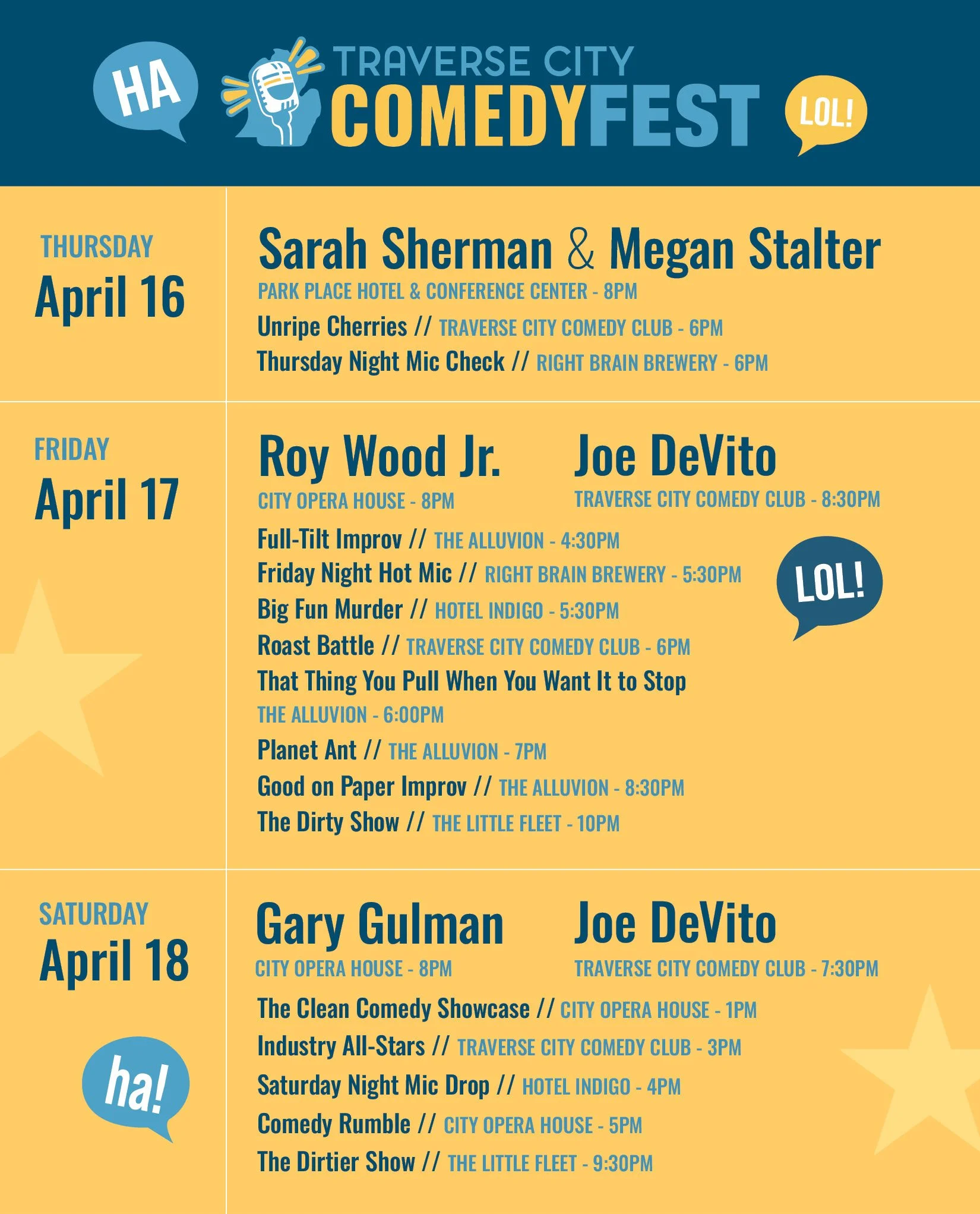 Traverse City Comedy Festival Schedule