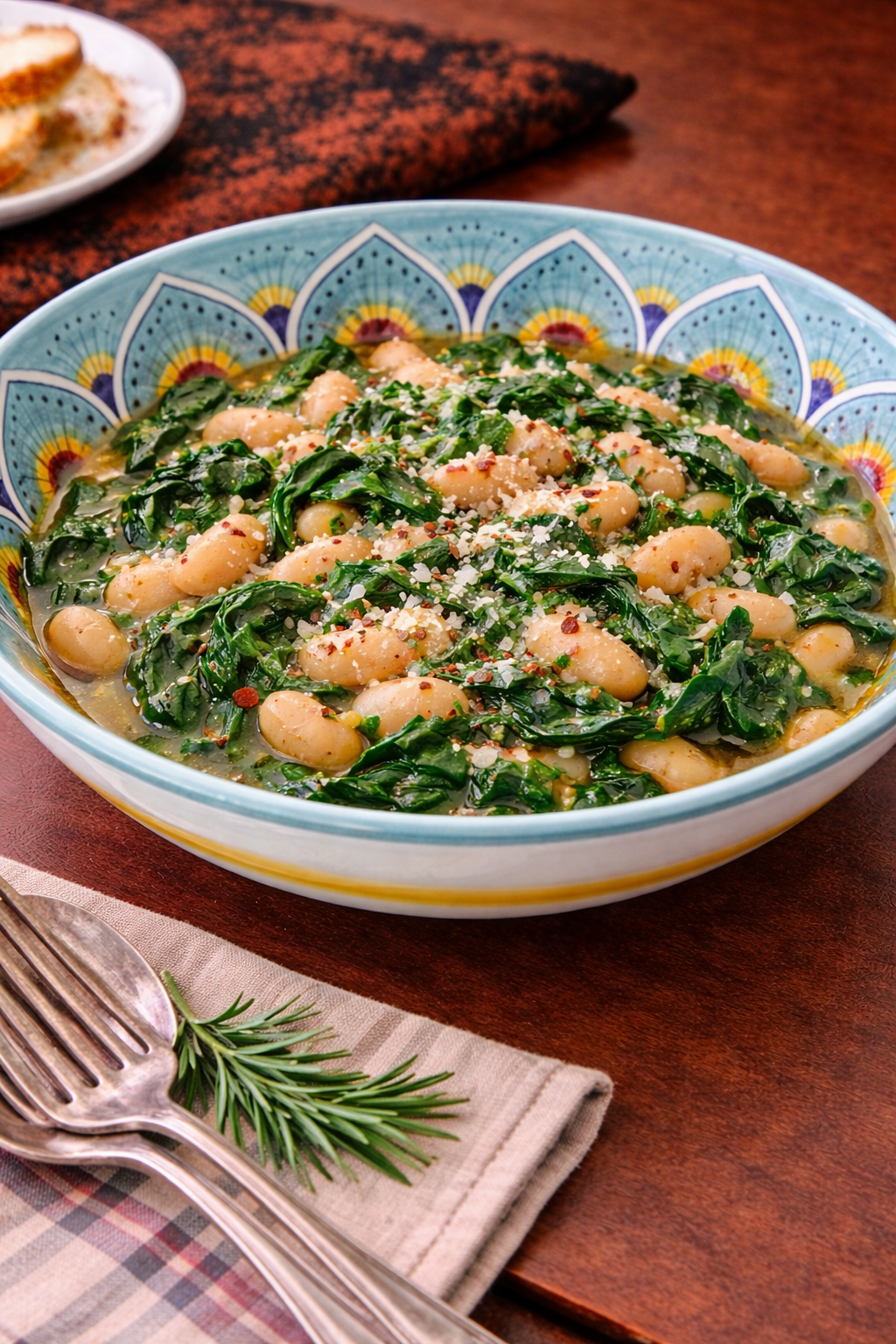 Spinach and White Beans in Garlic Broth
