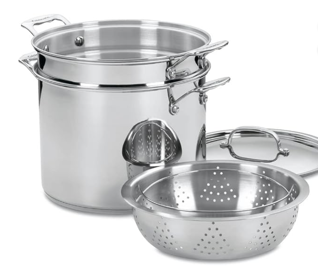 Cuisinart 4-Piece Cookware Set, 12 Quarts, Chef's Classic Stainless Steel Pasta/Steamer