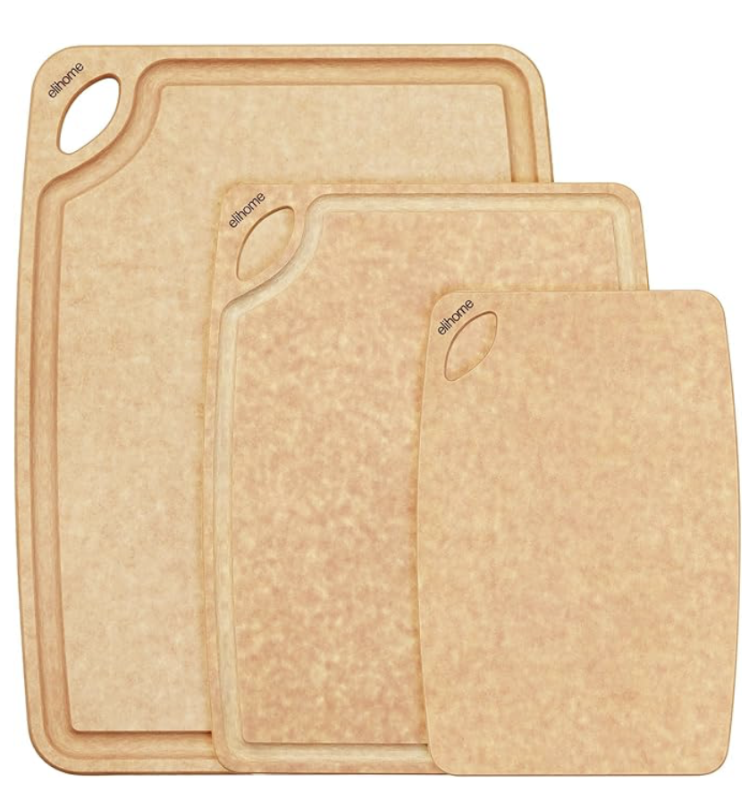 Elihome Classic Series 3-in-1 Cutting Board Set for Kitchen, Natural Wood Fiber Composite