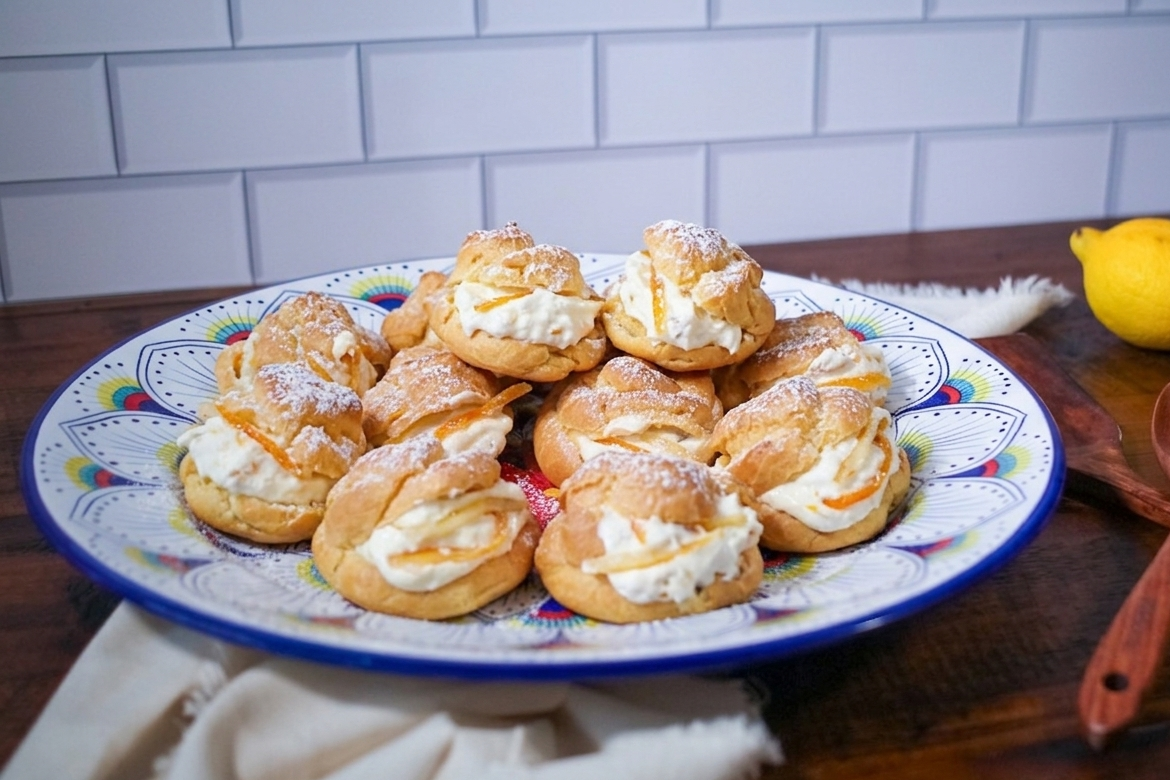 Ricotta filled cream puffs on an Intreccio Serving Platter