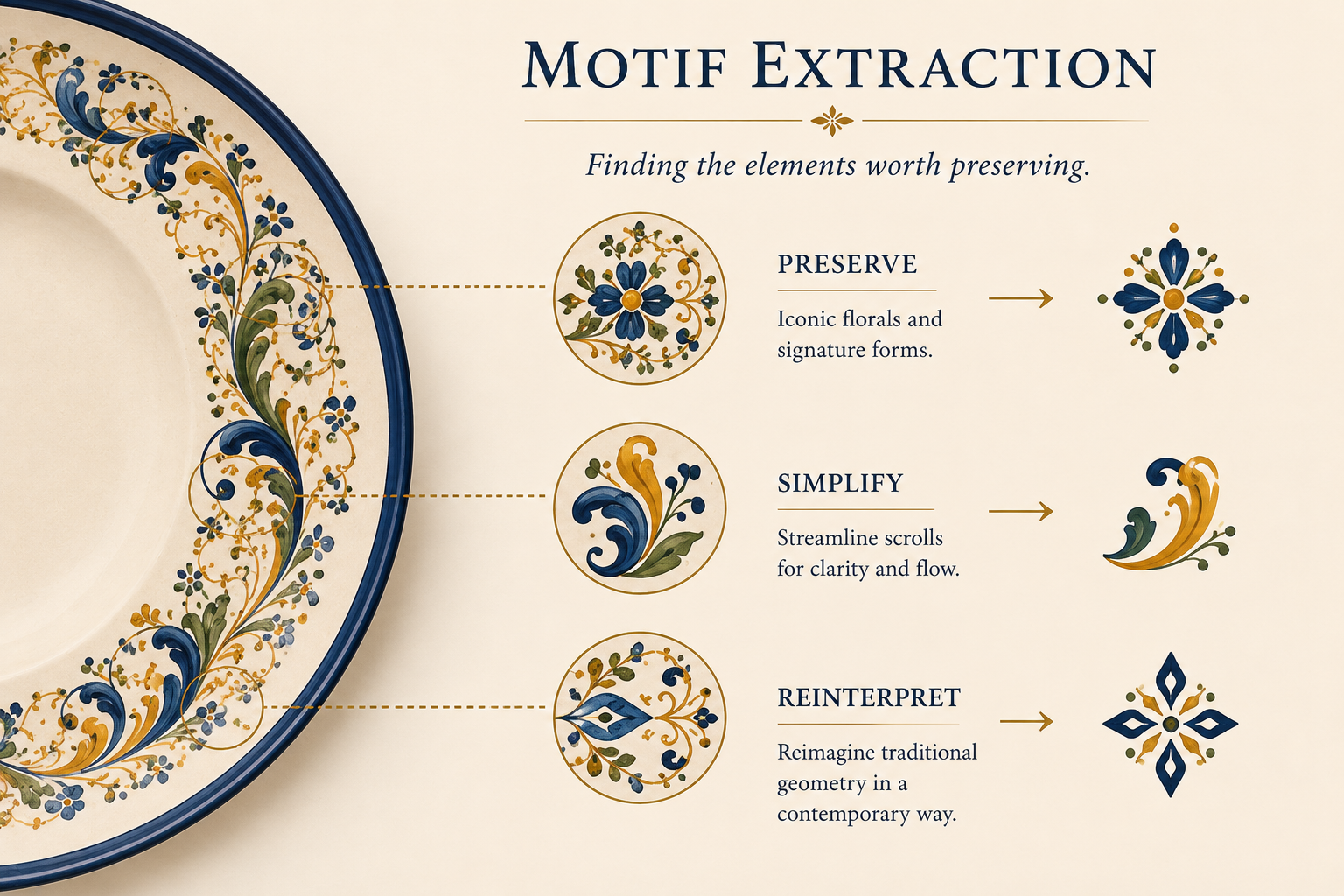 an example of motif extraction when designing new Italian tableware
