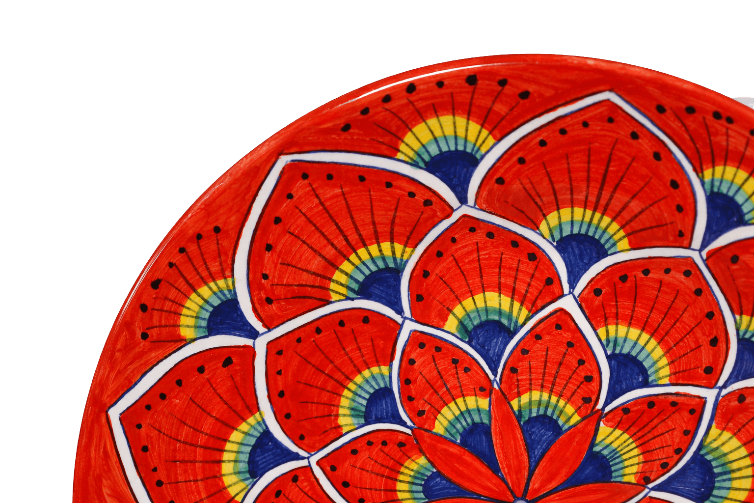 Close up of Red Intreccio Peacock Pattern