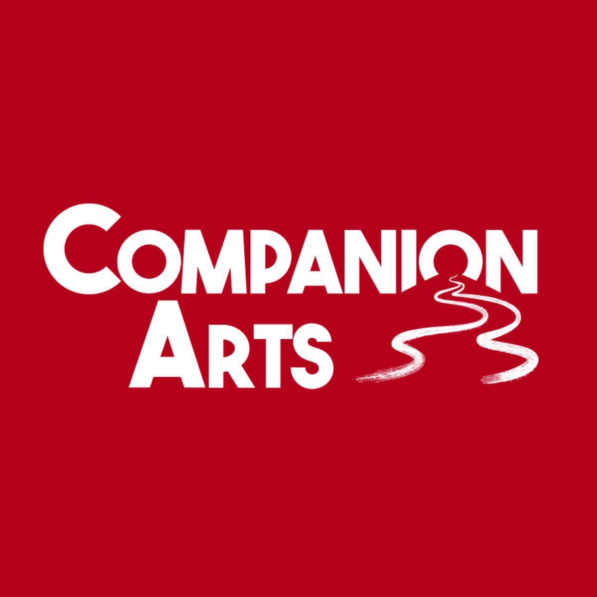 Red background with white text reading 'Companion Arts' and a stylized white winding path or river.