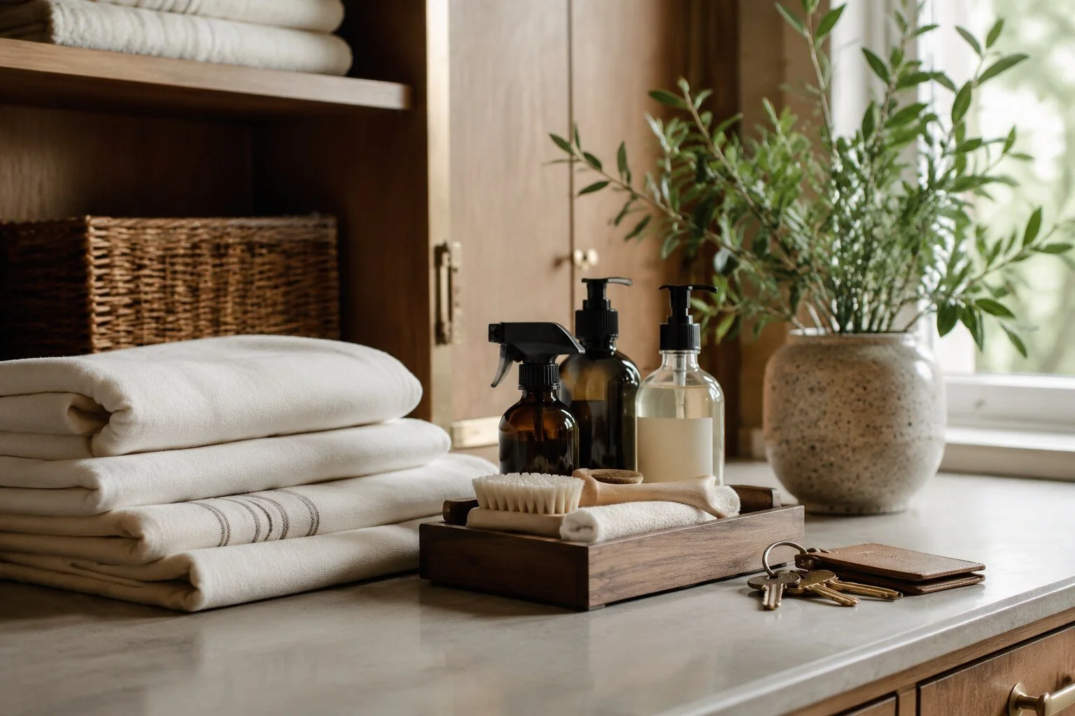 Fresh linens and thoughtfully organized home-care essentials