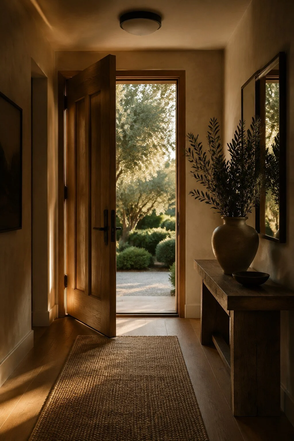 Warm oak entryway prepared for arrival