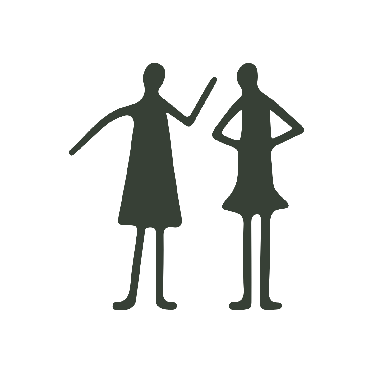 Silhouette icon of two women, one holding a book, standing side by side.