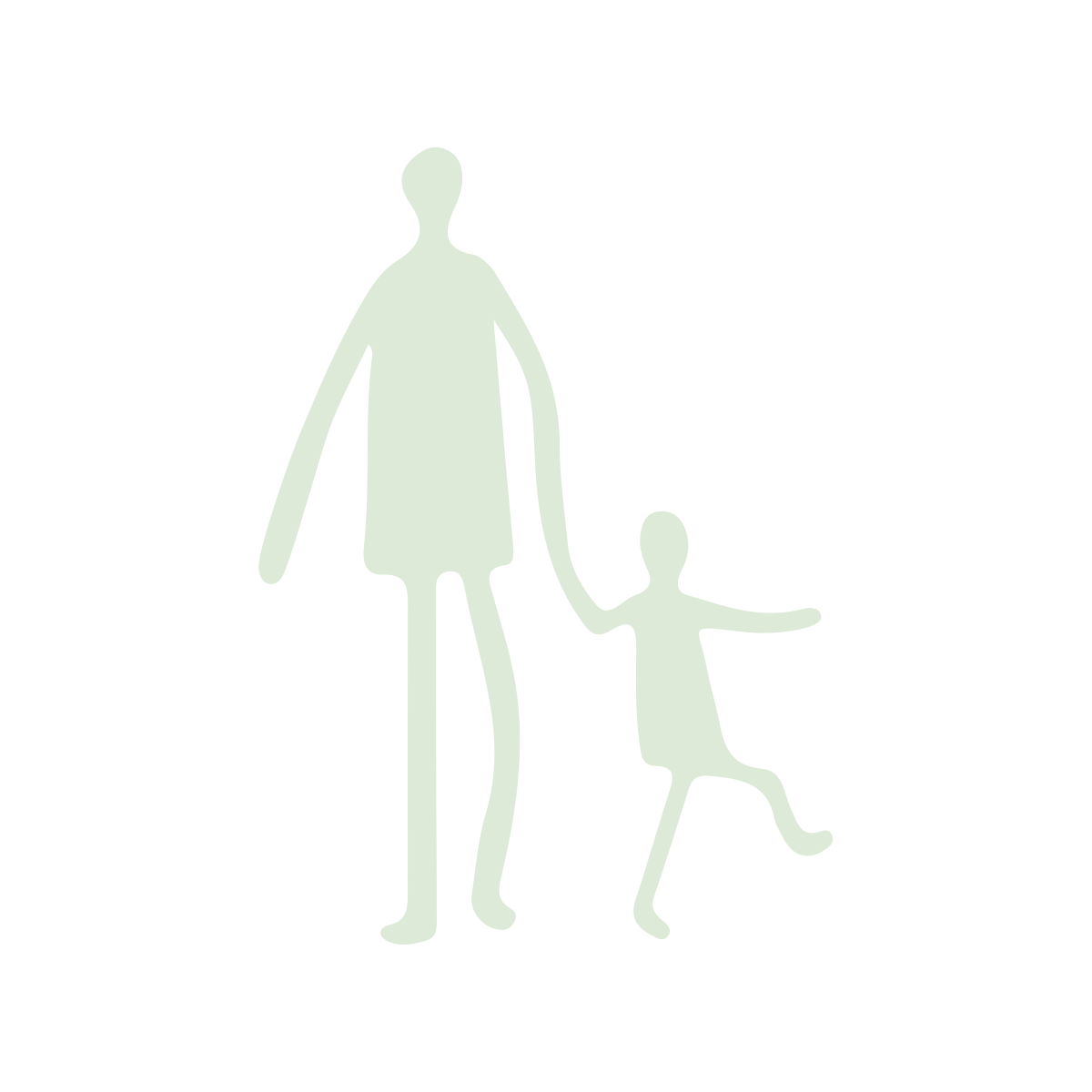 Silhouette image of an adult walking with a child, holding hands.