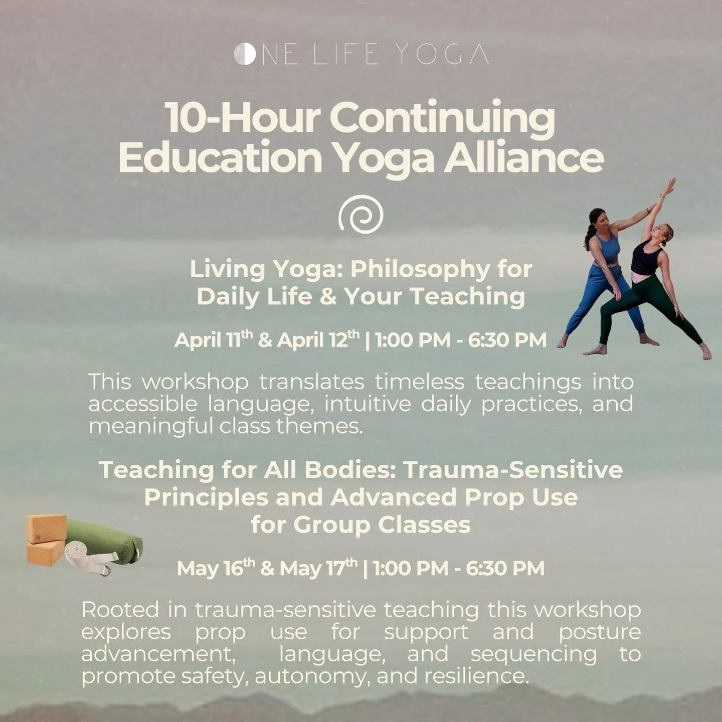 We&rsquo;re excited to offer two 10-hour Yoga Alliance Continuing Education trainings this spring, led by @sarahehelt. ✨

🌀 Living Yoga &mdash; integrating philosophy into modern life and flow-based classes
🌀 Teaching for All Bodies &mdash; trauma-