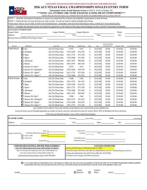 2026 ACS Texas singles entry form preview