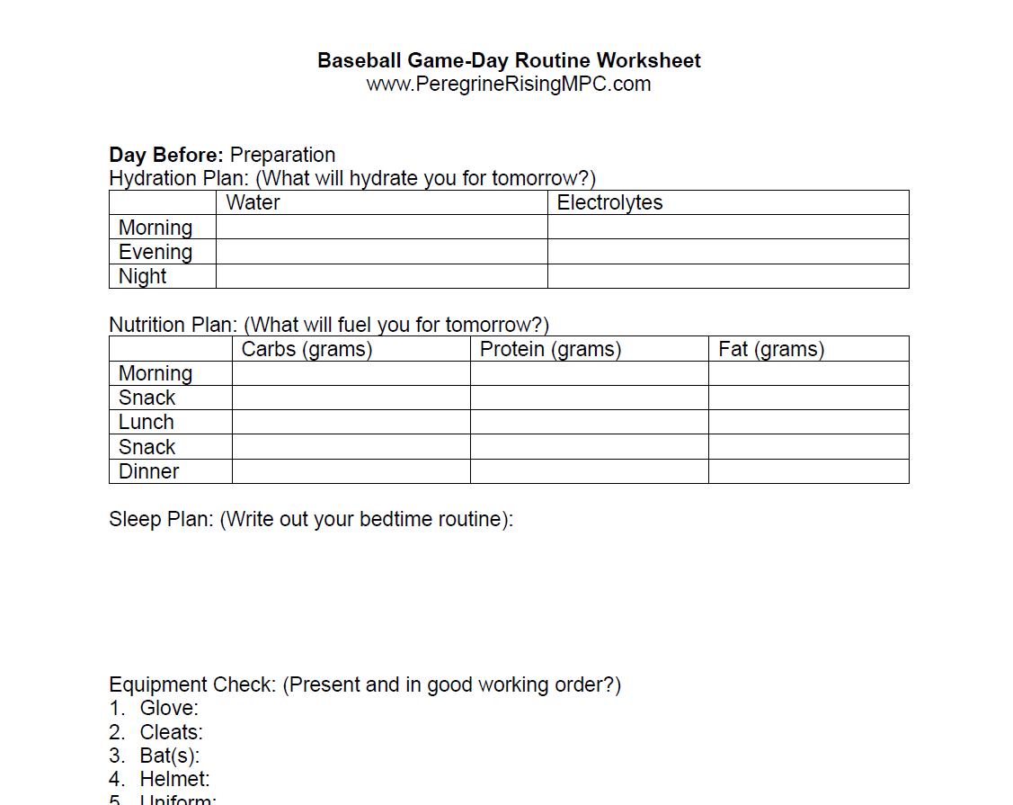 Baseball Routine Worksheet