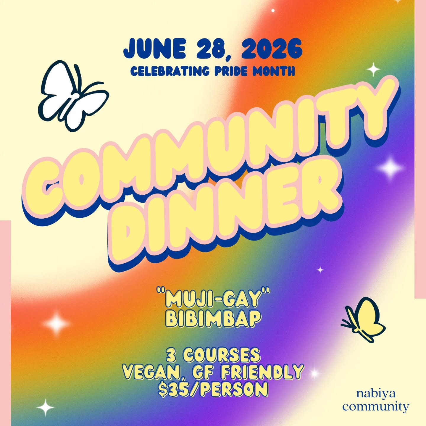 Our monthly community dinner has arrived!
For this month we're making a big ole bibimbap with a rainbow of toppings! Come and join us mixing up a big delicio